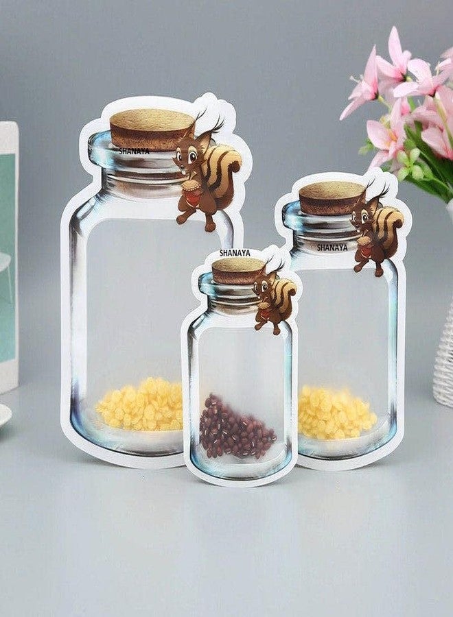 SHANAYA Mason Jar Ziplock Bags For Fridge Storage Bottle Shape Pouch Reusable Airtight Leakproof Storage Bags Cute Squirrel Design (Pack Of 6 Pieces - 3 sizes) - Image 1